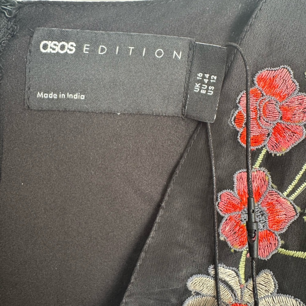 ASOS Edition Black Dress with Red and Green Floral Embroidery